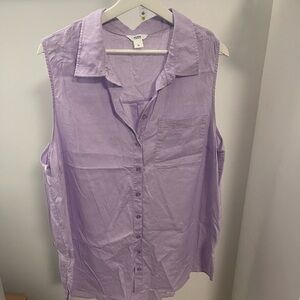 Lavender Linen Sleeveless Button-Up Top